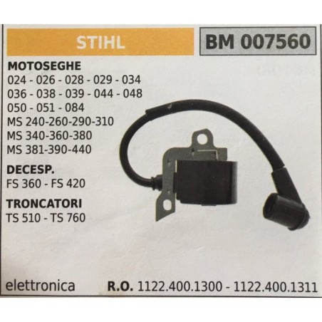 BOBINA BRUMAR ELETTRONICA STIHL MOTOSEGHE 024  026  028  029  034 036  038  039  044  048 050  051  084 MS 240260290310 MS 3403