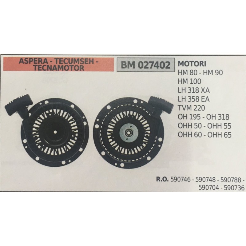 AVVIAMENTO COMPLETO BRUMAR ASPERA  TECUMSEH  TECNAMOTOR MOTORI HM 80  HM 90  HM 100 LH 318 XA LH 358 EA TVM 220 OH 195  OH 318