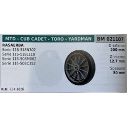 BRUMAR RUOTA RASAERBA MTD  CUB CADET  TORO  YARDMAN  RASAERBA Serie 116518N302 Serie 116518L118 Serie 116508M062 Serie 116508C3