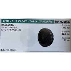 BRUMAR RUOTA RASAERBA MTD  CUB CADET  TORO  YARDMAN  RASAERBA Serie 12AE46JA Serie 12A558Q401  Ø esterno 200 mm Ø interno 127 m