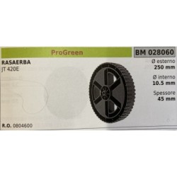 BRUMAR RUOTA RASAERBA PROGREEN  RASAERBA JT 420E  Ø esterno 250 mm Ø interno 105 mm spessore 40 mm  RO 0804600