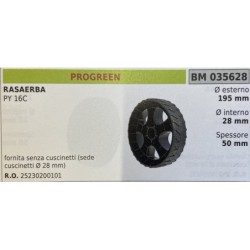 BRUMAR RUOTA RASAERBA PROGREEN  RASAERBA PY 16C  fornita senza cuscinetti (sede cuscinetti Ø 28 mm) Ø esterno 195 mm Ø interno