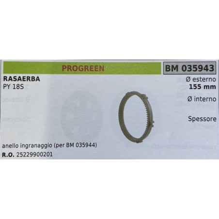 BRUMAR RUOTA RASAERBA PROGREEN  RASAERBA PY 18S  anello ingranaggio (per BM 035944) Ø esterno 155 mm Ø interno  spessore   RO 2