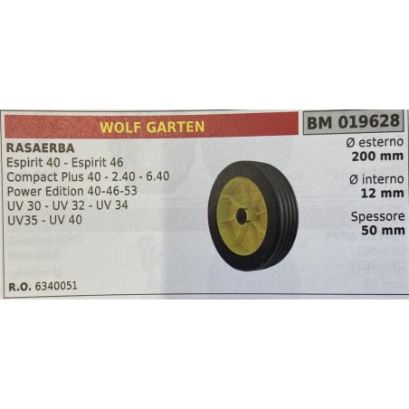 BRUMAR RUOTA RASAERBA WOLF GARTEN  RASAERBA Espirit 40  Espirit 46 Compact Plus 40  240  640 Power Edition 404653 UV 30  UV 32