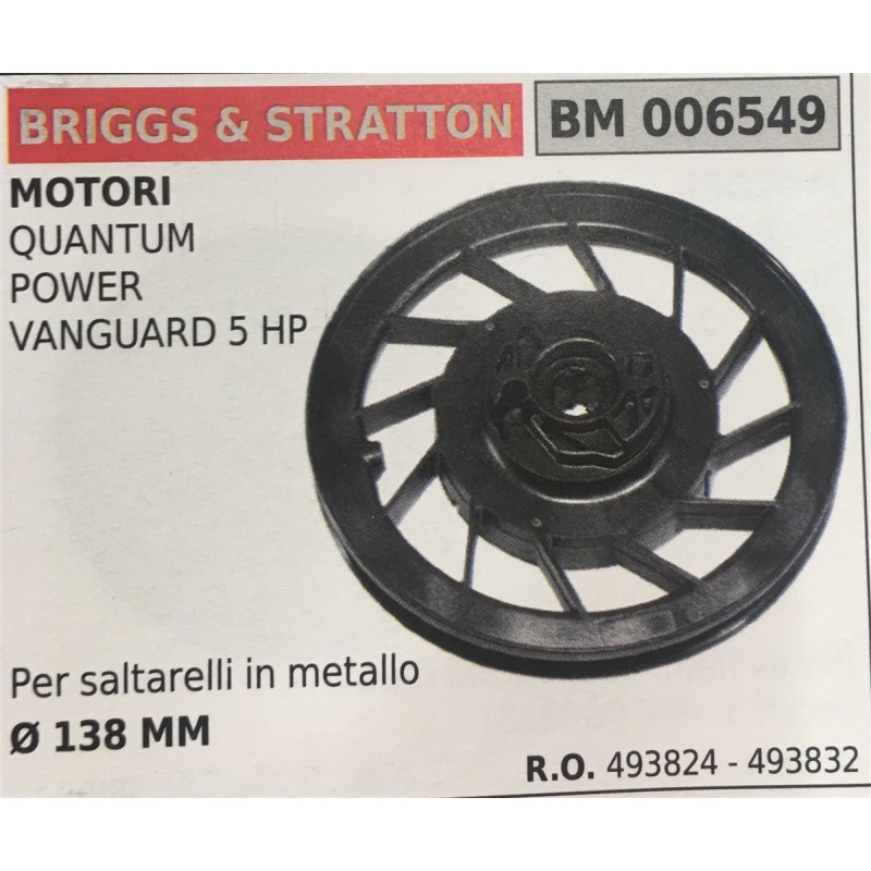 PULEGGIA AVVIAMENTO BRUMAR BRIGGS & STRATTON MOTORI QUANTUM  POWER VANGUARD 5 HP    Per saltarelli in metallo  Ø 138 MM