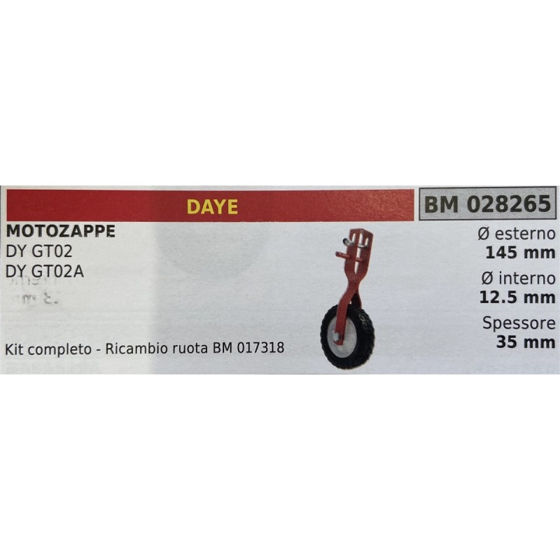 BRUMAR RUOTE VARIE DAYE  MOTOZAPPE DY GT02 DY GT02A  kit completo  ricambio ruota BM 017318 Ø esterno 145 mm Ø interno 125 mm s