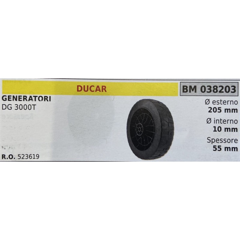BRUMAR RUOTE VARIE DUCAR  GENERATORI DG 3000T  Ø esterno 205 mm Ø interno 10 mm spessore 55 mm  RO 523619