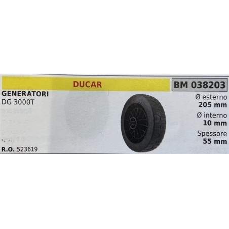 BRUMAR RUOTE VARIE DUCAR  GENERATORI DG 3000T  Ø esterno 205 mm Ø interno 10 mm spessore 55 mm  RO 523619