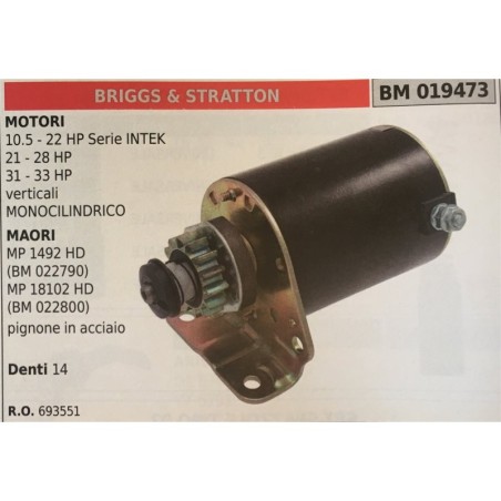 MOTORINO AVVIAMENTO BRUMAR BRIGGS & STRATTON MOTORI 105  22 HP serie INTEK 21  28 HP 31  33 HP verticali MONOCILINDRICO  MAORI