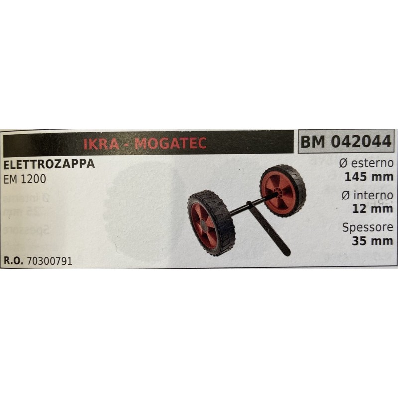 BRUMAR RUOTE VARIE IKRA  MOGATEC  ELTTROZAPPA  EM 1200  Ø esterno 145 mm Ø interno 12 mm spessore 35 mm  RO 70300791