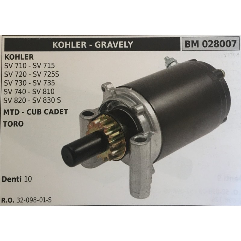 MOTORINO AVVIAMENTO BRUMAR KOHLER  GRAVELY KOHLER SV 710  SV 715 SV 720  SV 725S SV 730  SV 735 SV 740  SV 810 SV 820  SV 830 S