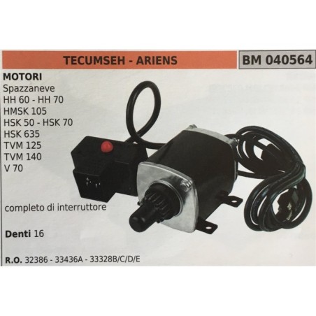 MOTORINO AVVIAMENTO BRUMAR TECUMSEH  ARIENS MOTORI Spazzaneve HH 60  HH 70 HMSK 105 HSK 50  HSK 70 HSK 635 TVM 125 TVM 140 V 70