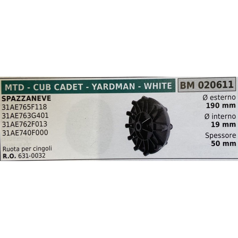 BRUMAR RUOTE VARIE MTD  CUB CADET  YARDMAN  WHITE  SPAZZANEVE 31AE765F118 31AE763G401 31AE762F013 31AE740F000  ruota per cingol