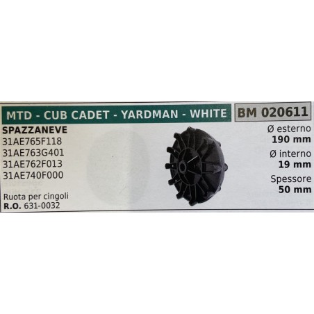BRUMAR RUOTE VARIE MTD  CUB CADET  YARDMAN  WHITE  SPAZZANEVE 31AE765F118 31AE763G401 31AE762F013 31AE740F000  ruota per cingol