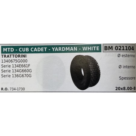 BRUMAR RUOTE VARIE MTD  CUB CADET  YARDMAN  WHITE  TRATTORINI 1340675G000 Serie 134E661F Serie 134G660G Serie 136G670G  Ø ester