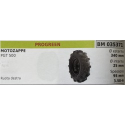BRUMAR RUOTE VARIE PROGREEN  MOTOZAPPE PGT 500  ruota destra Ø esterno 340 mm Ø interno 25 mm spessore 95 mm  RO   3506
