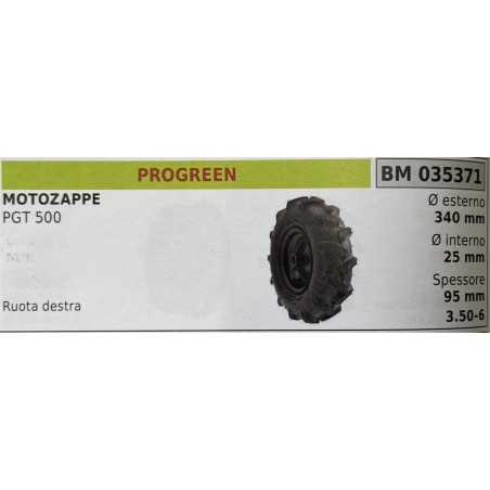BRUMAR RUOTE VARIE PROGREEN  MOTOZAPPE PGT 500  ruota destra Ø esterno 340 mm Ø interno 25 mm spessore 95 mm  RO   3506