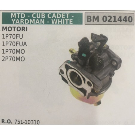CARBURATORE A VASCHETTA BRUMAR MTD  CUB CADET  YARDMAN  WHITE MOTORI  1P70FU 1P70FUA 1P70MO 2P70MO