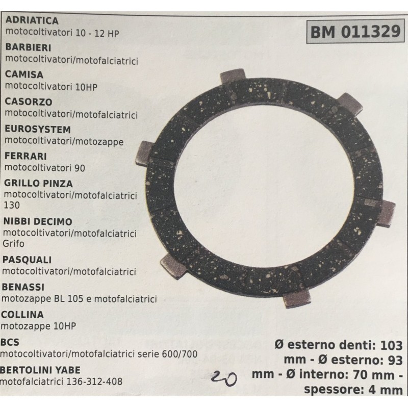 FRIZIONE AGRICOLA COMPLETA BRUMAR ADRIATICA motocoltivatori 1012 HP BARBIERI motocoltivatorimotofalciatrici CAMISA motocoltivat