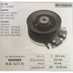 FRIZIONE ELETTROMAGNETICA BRUMAR WARNER ALKO RO 521684 MAORI trattorini Hydro MP 1492 HD MP 18102 HD VIKING trattorini MT 4097