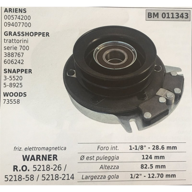 FRIZIONE ELETTROMAGNETICA BRUMAR WARNER ARIENS  00574200 09407700 GRASSHOPPER trattorini  serie 700 388767 606242 SNAPPER 35520