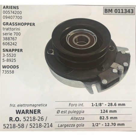 FRIZIONE ELETTROMAGNETICA BRUMAR WARNER ARIENS  00574200 09407700 GRASSHOPPER trattorini  serie 700 388767 606242 SNAPPER 35520