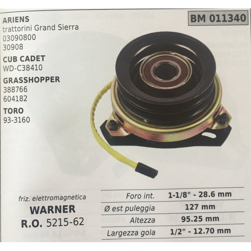 FRIZIONE ELETTROMAGNETICA BRUMAR WARNER ARIENS  trattorini Grand Sierra 03090800 30908 CUB CADET WDC38410 GRASSHOPPER 388766 60
