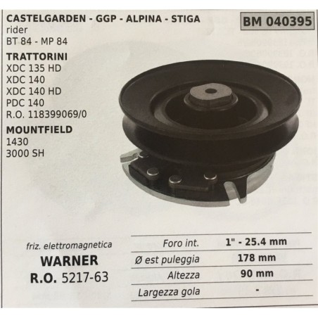 FRIZIONE ELETTROMAGNETICA BRUMAR WARNER CASTELGARDEN  GGP  ALPINA  STIGA rider  BT 84  MP 84 TRATTORINI XDC 135 HD XDC 140 XDC