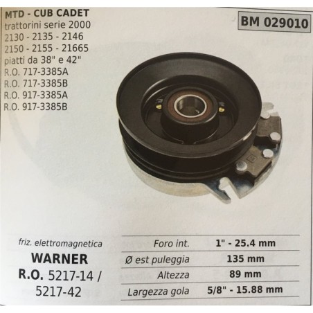 FRIZIONE ELETTROMAGNETICA BRUMAR WARNER MTD  CUB CADET trattorini serie 2000 2130  2135  2146 2150  2155  21665 piatti da 38 e