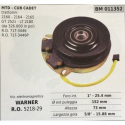 FRIZIONE ELETTROMAGNETICA BRUMAR WARNER MTD  CUB CADET trattorini  2160  2164  2165 GT 2521  LT 2180 (da 326000 in poi) RO 7173