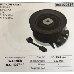 FRIZIONE ELETTROMAGNETICA BRUMAR WARNER MTD  CUB CADET trattorini  Serie 17Z ZTR 71704376A 91704376A    foro int 1  254 mm Ø es