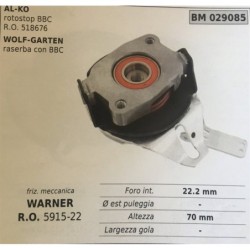 FRIZIONE MECCANICA BRUMAR WARNER ALKO rotostop BBC RO 518676 WOLFGARTEN rasaerba con BBC    foro int 222 mm Ø est puleggia  alt