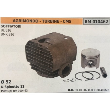 CILINDRO COMPLETO DI PISTONE E SEGMENTI BRUMAR  AGRIMONDO  TURBINE   CMS SOFFIATORI BL 816 BMK 816    Ø 52 DSpinotto 12 Pist Cp