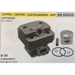 CILINDRO COMPLETO DI PISTONE E SEGMENTI BRUMAR  ALPINA  CASTOR  CASTELGARDEN  GGP SOFFIATORI BLX 2608    Ø 34 DSpinotto 8 Pist
