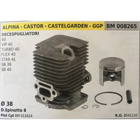 CILINDRO COMPLETO DI PISTONE E SEGMENTI BRUMAR  ALPINA  CASTOR  CASTELGARDEN  GGP DECESPUGLIATORI 40 VIP 40 TURBO 40 FLEX 40 ST