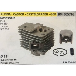 CILINDRO COMPLETO DI PISTONE E SEGMENTI BRUMAR  ALPINA  CASTOR  CASTELGARDEN  GGP MOTOSEGHE P 34 PR 350 TR 350 SPR 350    Ø 38