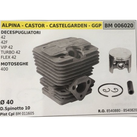 CILINDRO COMPLETO DI PISTONE E SEGMENTI BRUMAR  ALPINA  CASTOR  CASTELGARDEN  GGP DECESPUGLIATORI 42 42F VIP 42 TURBO 42 FLEX 4