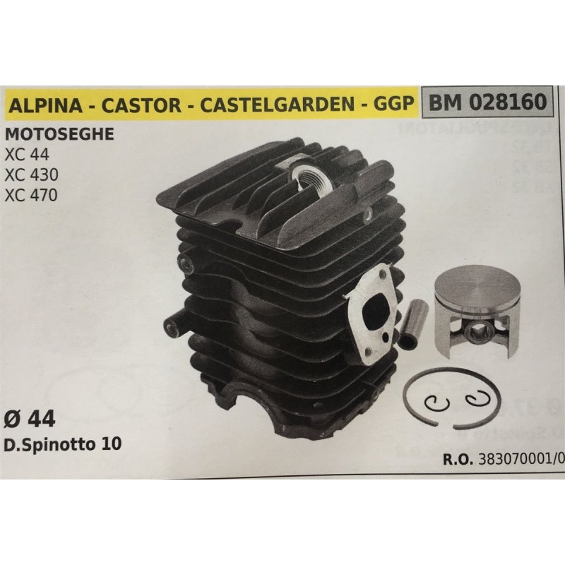 CILINDRO COMPLETO DI PISTONE E SEGMENTI BRUMAR  ALPINA  CASTOR  CASTELGARDEN  GGP MOTOSEGHE XC 44 XC 430 XC 470    Ø 44 DSpinot