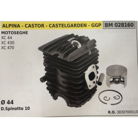 CILINDRO COMPLETO DI PISTONE E SEGMENTI BRUMAR  ALPINA  CASTOR  CASTELGARDEN  GGP MOTOSEGHE XC 44 XC 430 XC 470    Ø 44 DSpinot