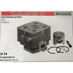 CILINDRO COMPLETO DI PISTONE E SEGMENTI BRUMAR  ASIA  CINA  GOOD LUCK  LEA  SANDRIGARDEN  SWM  MTD DECESPUGLIATORI 26cc STAGE I