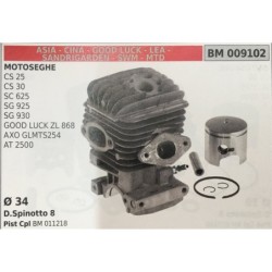 CILINDRO COMPLETO DI PISTONE E SEGMENTI BRUMAR  ASIA  CINA  GOOD LUCK  LEA  SANDRIGARDEN  SWM  MTD MOTOSEGHE CS 25 CS 30 SC 625