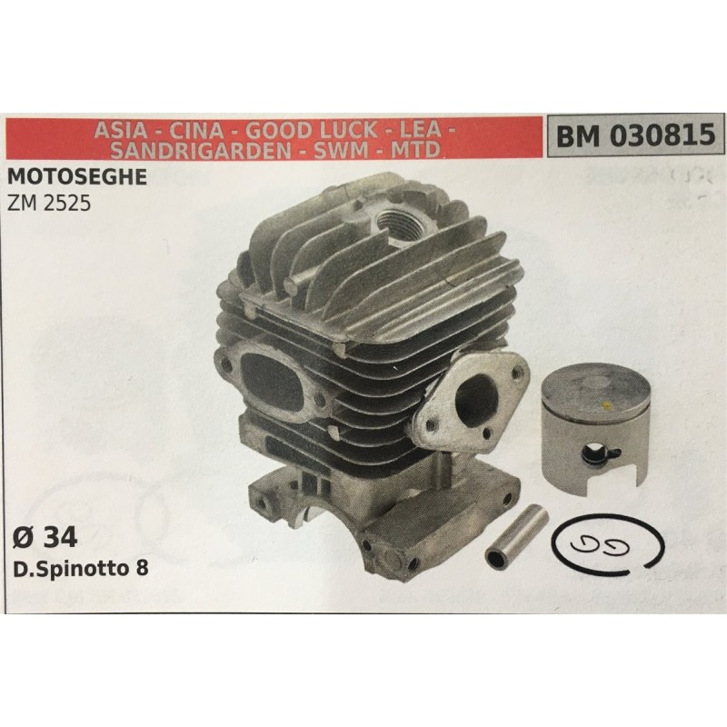 CILINDRO COMPLETO DI PISTONE E SEGMENTI BRUMAR  ASIA  CINA  GOOD LUCK  LEA  SANDRIGARDEN  SWM  MTD MOTOSEGHE ZM 2525    Ø 34 DS
