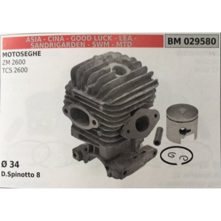 CILINDRO COMPLETO DI PISTONE E SEGMENTI BRUMAR  ASIA  CINA  GOOD LUCK  LEA  SANDRIGARDEN  SWM  MTD MOTOSEGHE ZM 2600 TCS 2600