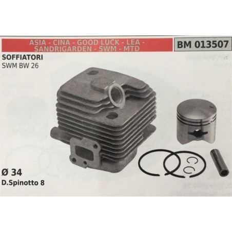 CILINDRO COMPLETO DI PISTONE E SEGMENTI BRUMAR  ASIA  CINA  GOOD LUCK  LEA  SANDRIGARDEN  SWM  MTD SOFFIATORI SWM BW 26    Ø 34