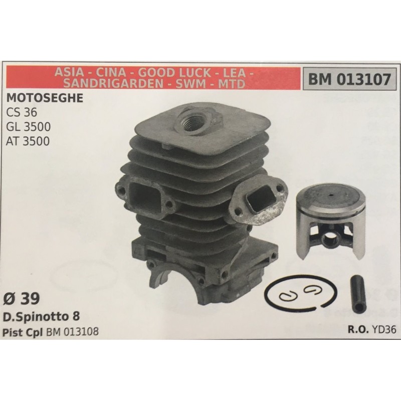 CILINDRO COMPLETO DI PISTONE E SEGMENTI BRUMAR  ASIA  CINA  GOOD LUCK  LEA  SANDRIGARDEN  SWM  MTD MOTOSEGHE CS 36 GL 3500 AT 3