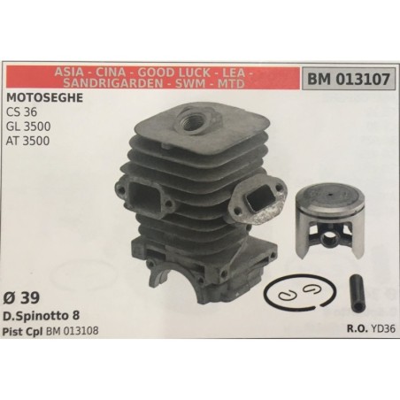CILINDRO COMPLETO DI PISTONE E SEGMENTI BRUMAR  ASIA  CINA  GOOD LUCK  LEA  SANDRIGARDEN  SWM  MTD MOTOSEGHE CS 36 GL 3500 AT 3