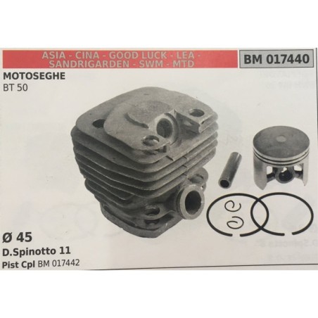 CILINDRO COMPLETO DI PISTONE E SEGMENTI BRUMAR  ASIA  CINA  GOOD LUCK  LEA  SANDRIGARDEN  SWM  MTD MOTOSEGHE BT 50    Ø 45 DSpi