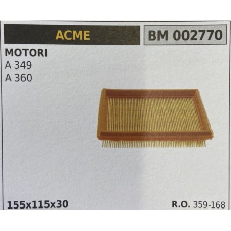 BRUMAR FILTRO ARIA ACME  MOTORI A 349 A 360  155x115x30 RO 359168