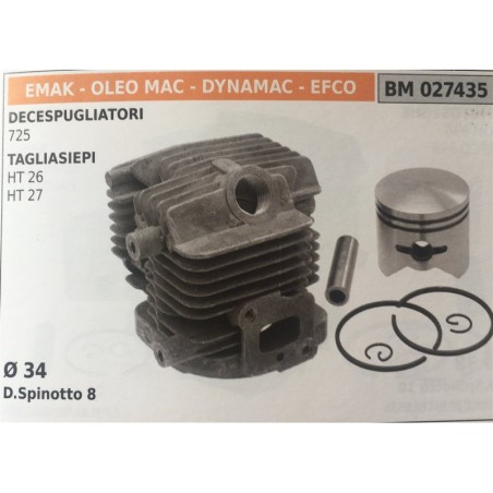 CILINDRO COMPLETO DI PISTONE E SEGMENTI BRUMAR  EMAK  OLEO MAC  DYNAMAC  EFCO DECESPUGLIATORI 725 TAGLIASIEPI HT 26 HT 27    Ø
