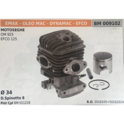 CILINDRO COMPLETO DI PISTONE E SEGMENTI BRUMAR  EMAK  OLEO MAC  DYNAMAC  EFCO MOTOSEGHE OM 925 EFCO 125    Ø 34 DSpinotto 8 Pis